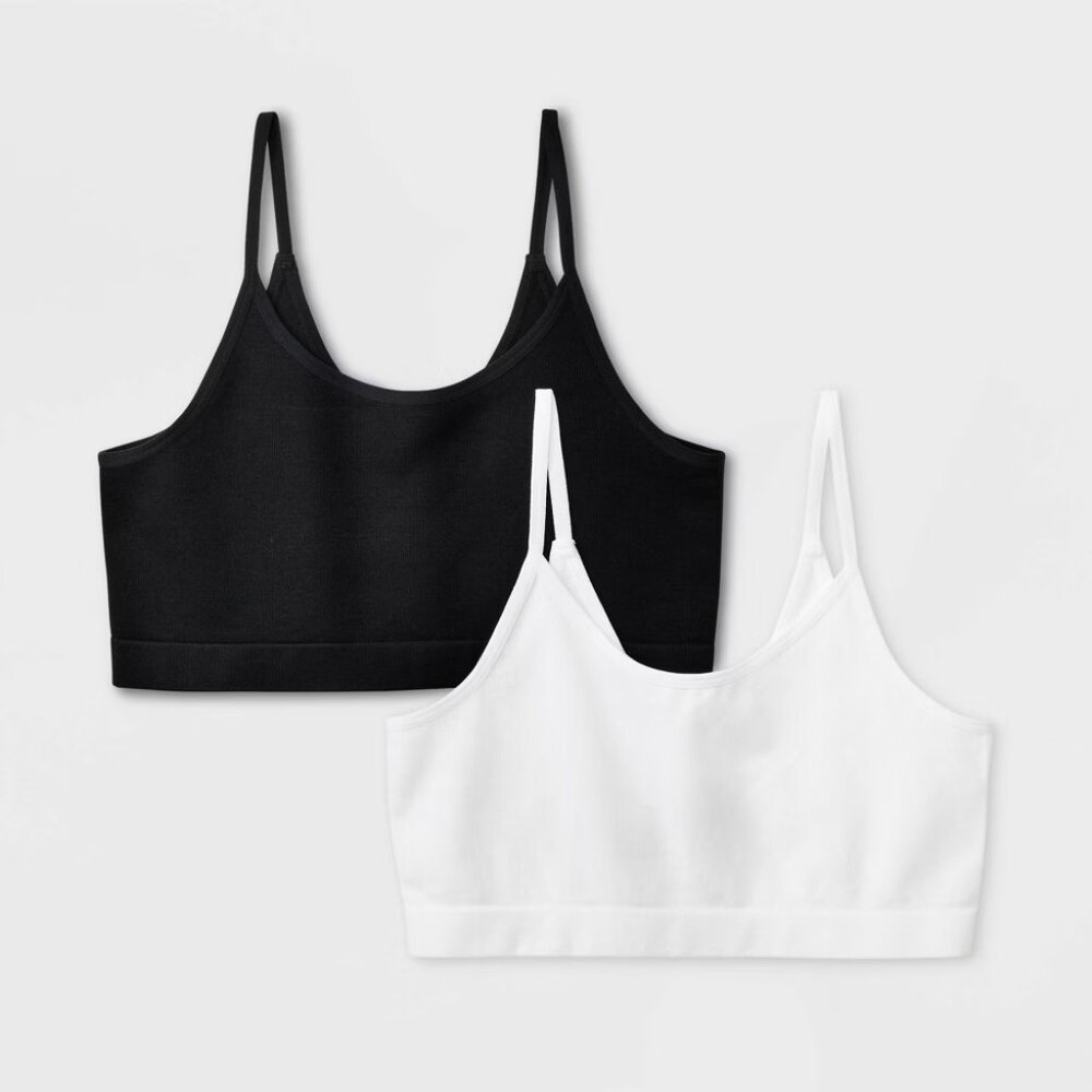 NEW Girls' 2pk Seamless Cami Bra - art class™ Black/White Small